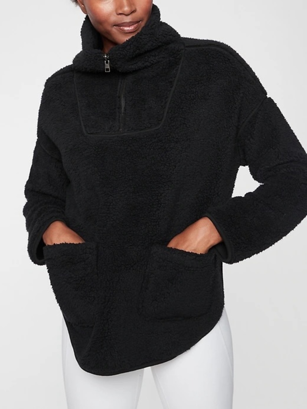 Athleta Nirvana Sherpa Reversible‎ Poncho Pullover Half Zip In Black Size S